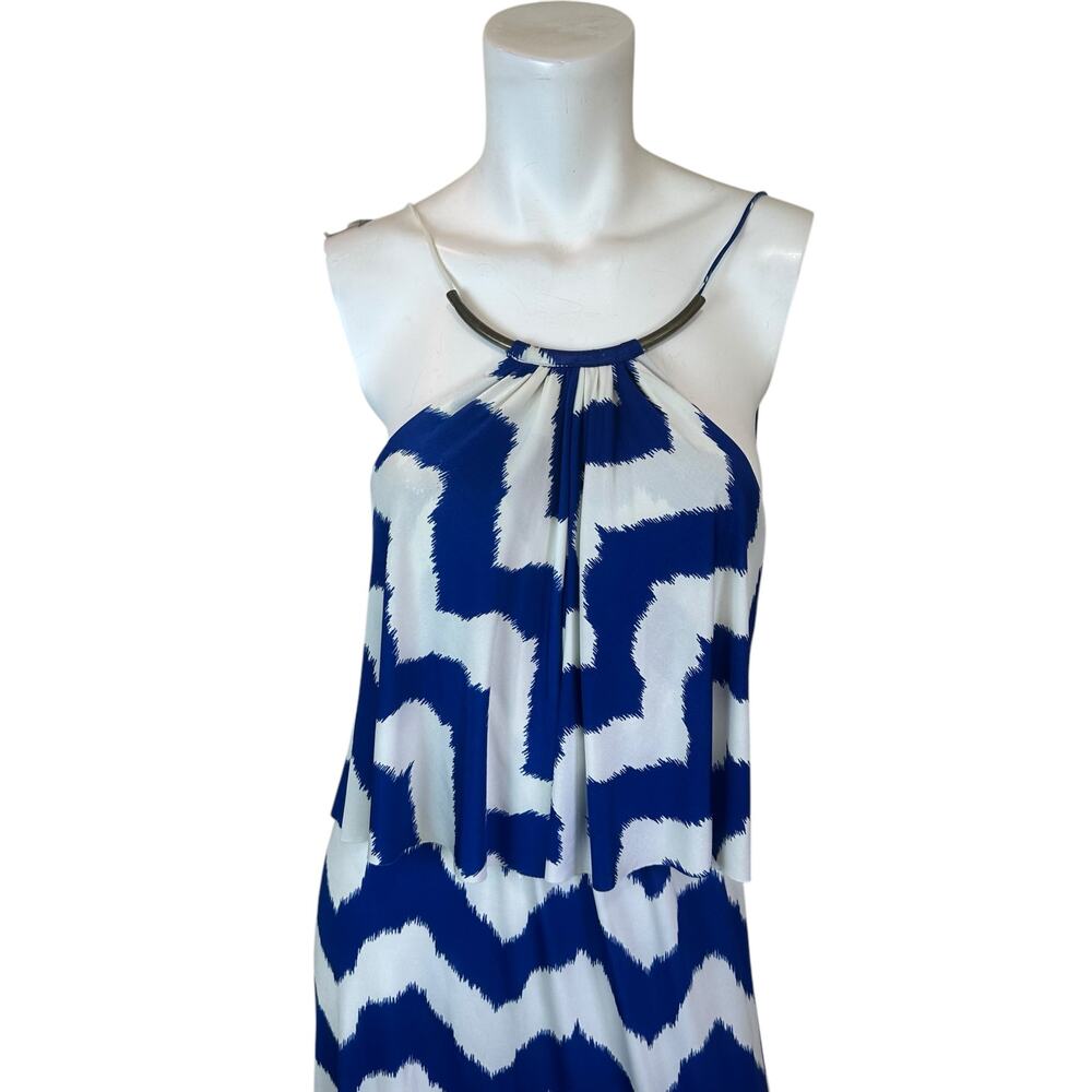 T-Bags Los Angeles Blue and White Chevron Print Jersey Maxi Dress sz XS - Picture 4 of 16
